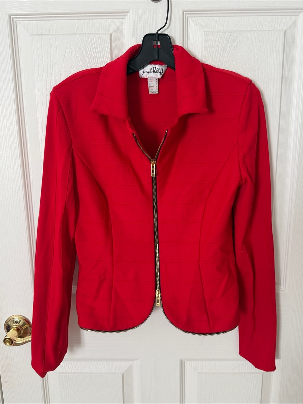 Vintage Joseph Ribkoff Red Zip-Front Blazer with Gold Hardware size 6